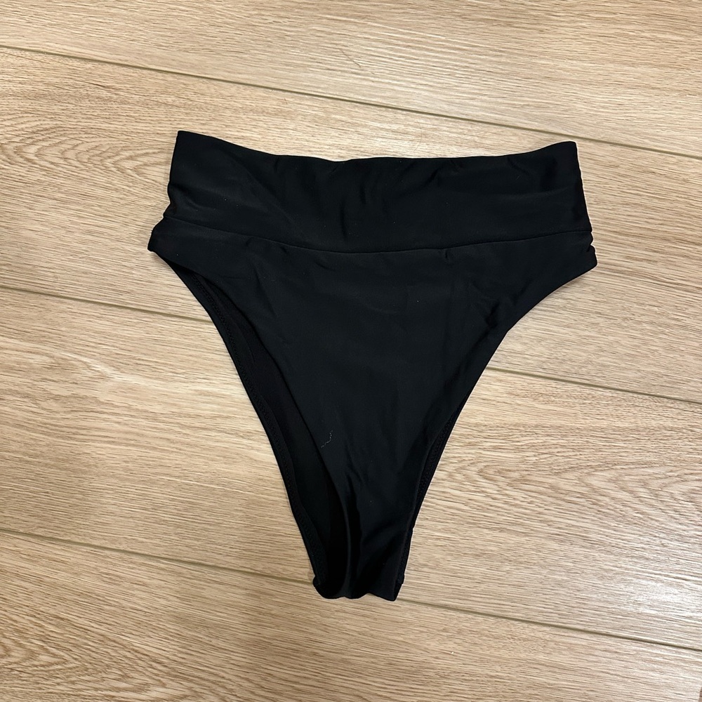 Black Aerie High-Cut High-Waist Bikini Bottoms